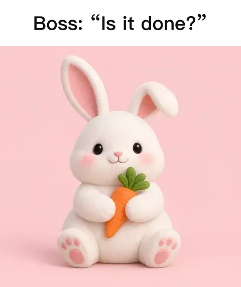 White bar template example: a bunny with a caption in a white bar above