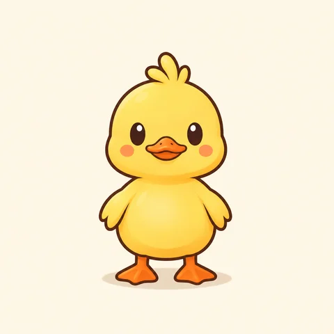 An original yellow duck illustration against an ivory background, original still image before animation