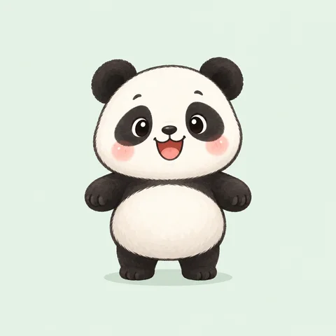 An original round panda illustration against a mint background, original still image before animation