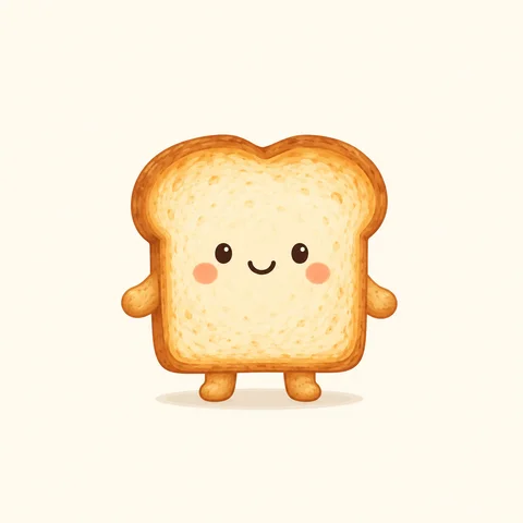 An original smiling toast character against a warm ivory background, original still image before animation