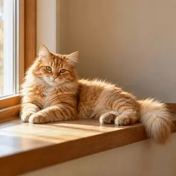 Photo of an orange cat on a windowsill animated with AI: stretching and yawning