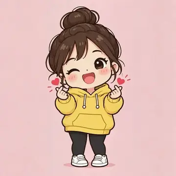 Chibi cartoon character animated with AI: finger heart and a happy sway
