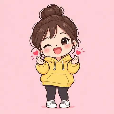 Original: Chibi cartoon character animated with AI: finger heart and a happy sway
