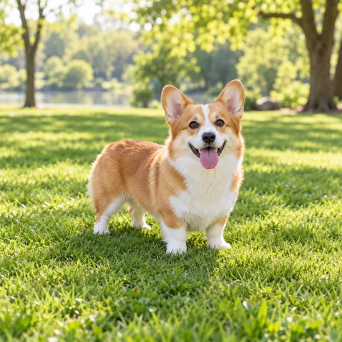 Original: Photo of a corgi on a lawn animated with AI: tail wag and a spin